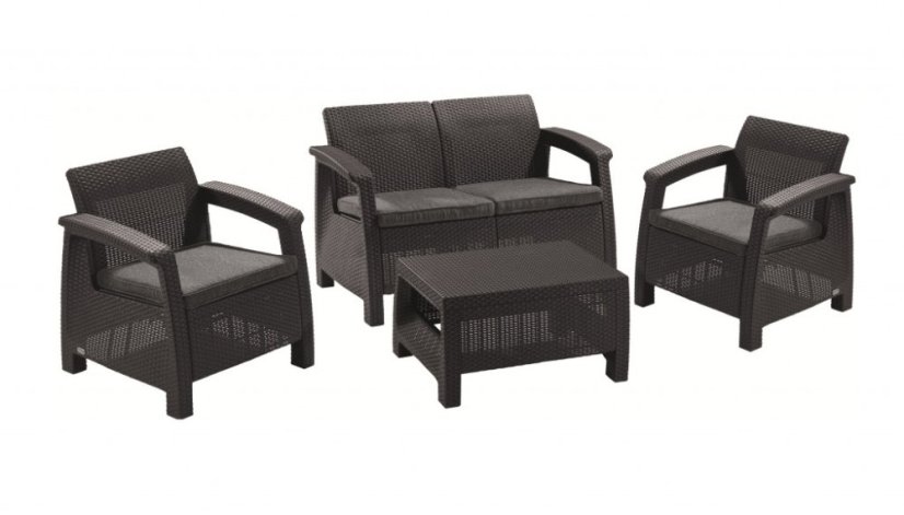 Keter záhradný set CORFU grafit (2x kreslo + 1xstolík + 1x sofa)
