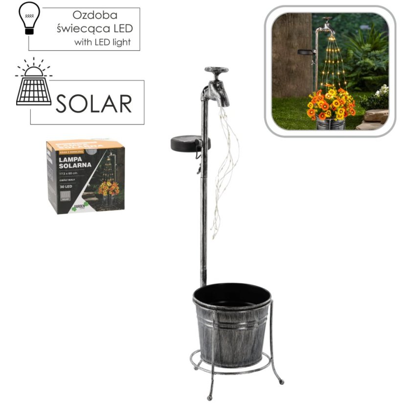 Lampa solárny KOHÚTIK S KVETINÁČOM, 30 LED teplá biela