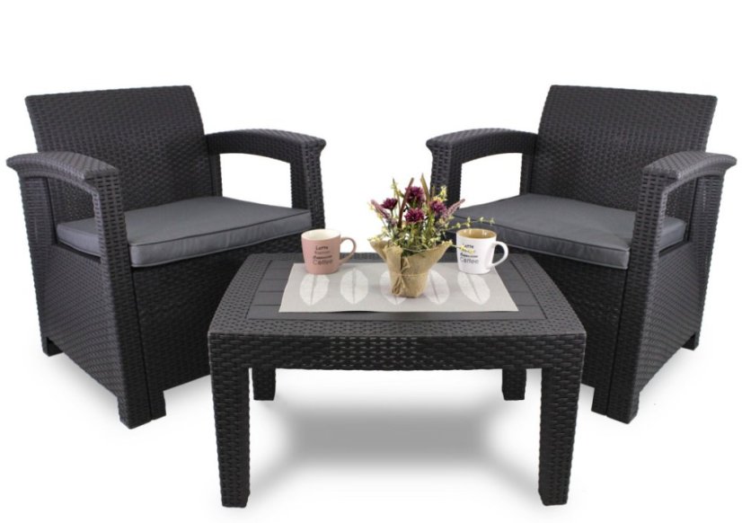 Gardenline Balkónový záhradný set nábytku Rattan stôl + 2 kreslá