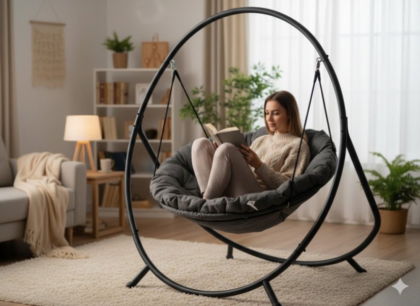 Závesné kreslo PATIO tmavo šedý 115,5 × 140 × 167,5 cm