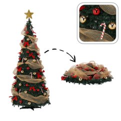 Skladací vianočný stromček LIDIA 150 cm - kompletne ozdobený, 100 LED