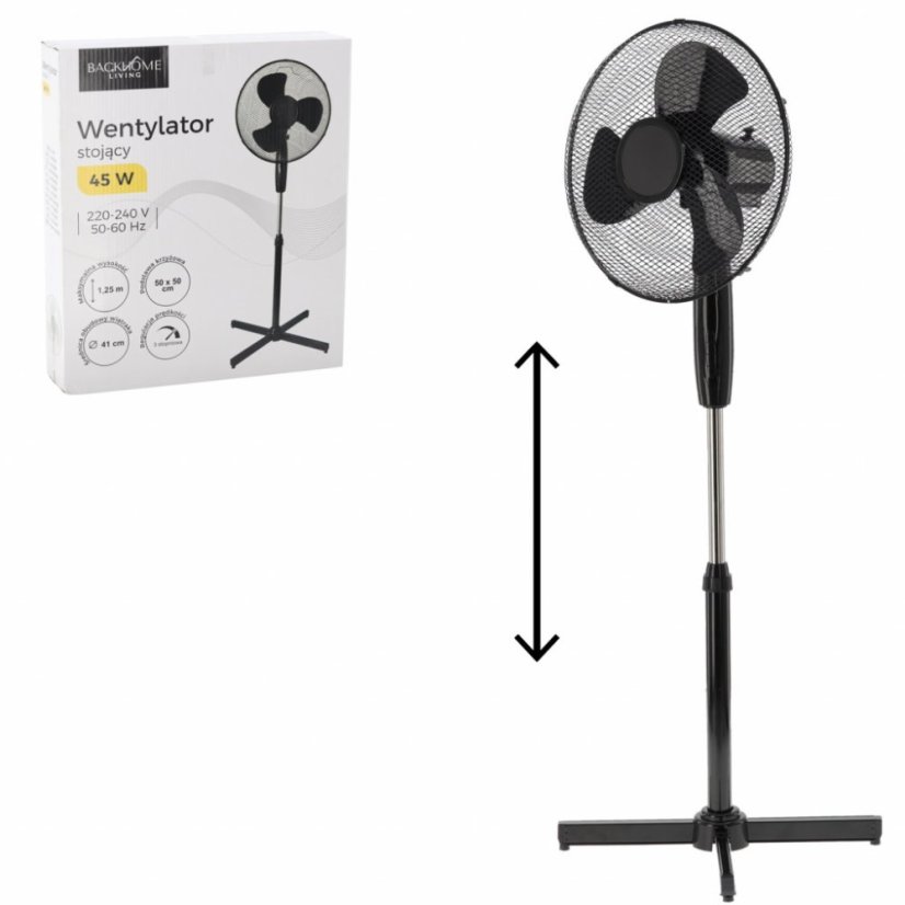 Stojanový ventilátor čierny 45W