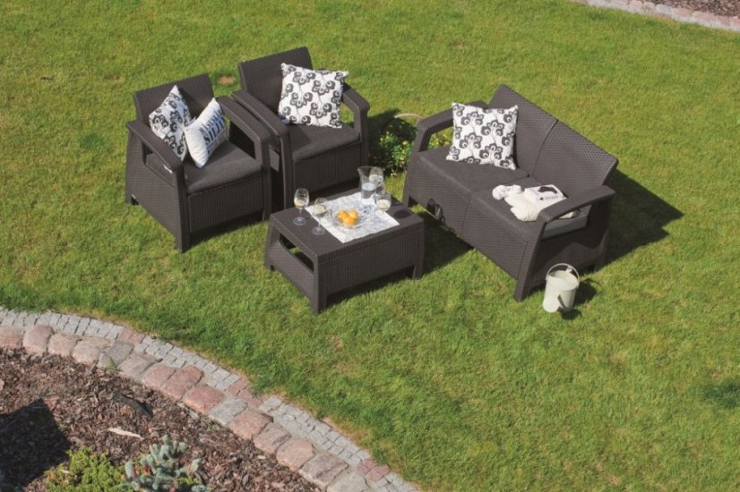 Keter záhradný set CORFU grafit (2x kreslo + 1xstolík + 1x sofa)