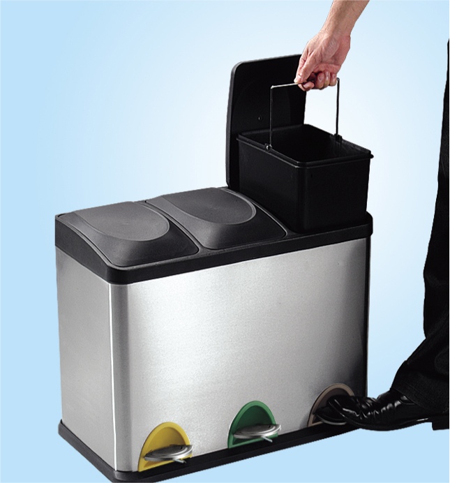 ALDOTRADE Kôš na triedený odpad 3x15l nerez