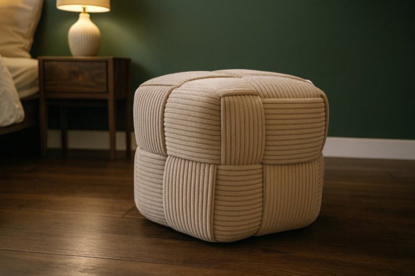 Pletená pufa kostka 40x40x40 cm, sivá