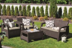 Keter záhradný set Corfu hnedá (2x kreslo + 1xstolík + 1x sofa)