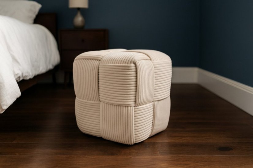 Pletená pufa kostka 40x40x40 cm, krémová