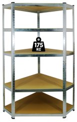 Rohový regál 180x90x30cm, 5 políc, oceľ + MDF doska
