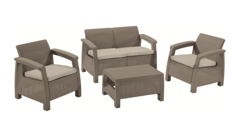 Keter záhradný set Corfu cappuccino (2x kreslo + 1xstolík + 1x sofa)
