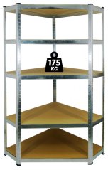 Rohový regál 180x90x30cm, 5 políc, oceľ + MDF doska