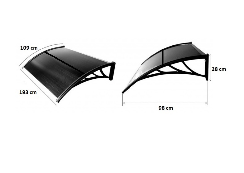 ALDOTRADE Dverná vchodová strieška Standart 100x200 cm - Názov varianty: Hnědá