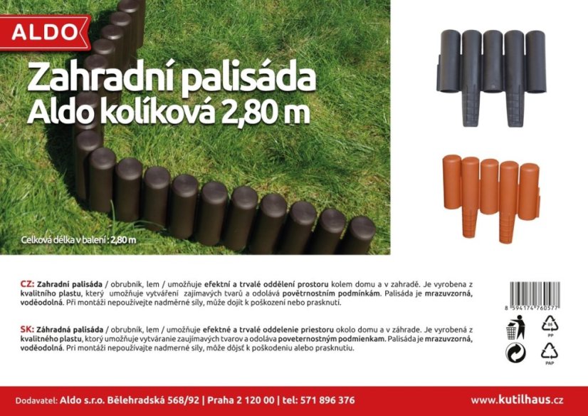 ALDOTRADE Záhradná palisáda kolíková 2,8m - Názov varianty: Hnědá