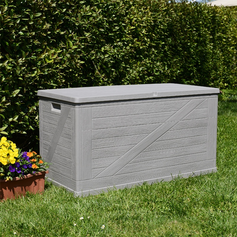 ALDOTRADE záhradný box na podušky WOOD 420l sivý