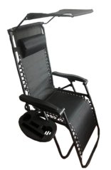 Skladacia záhradná ležadlo s podstavcom, vreckom, strieškoua opěrkou hlavy, černé