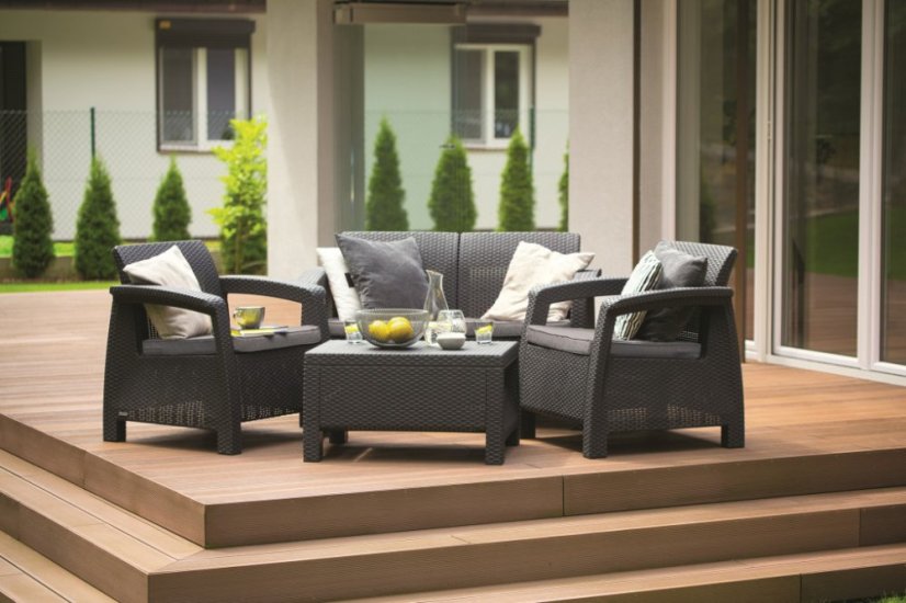 Keter záhradný set CORFU grafit (2x kreslo + 1xstolík + 1x sofa)