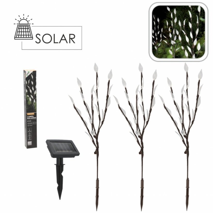 48 Solárna lampa 3 vetvy, 60 LED, teplá biela, 60 cm