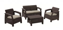 Keter záhradný set Corfu hnedá (2x kreslo + 1xstolík + 1x sofa)