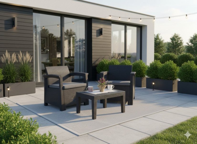 Gardenline Balkónový záhradný set nábytku Rattan stôl + 2 kreslá