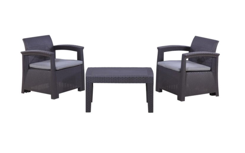 Gardenline Balkónový záhradný set nábytku Rattan stôl + 2 kreslá