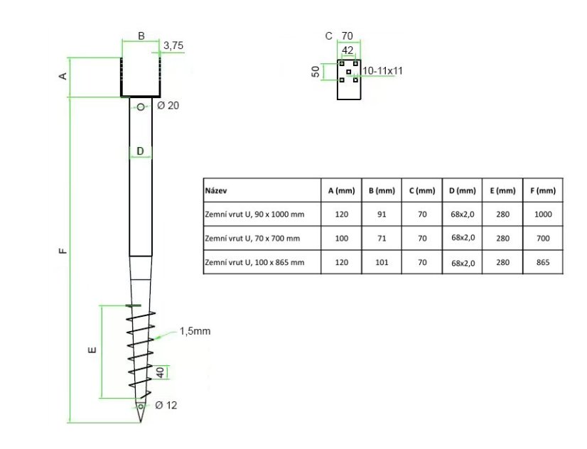 ALDOTRADE Zemný vrut U, 100 x 865 mm