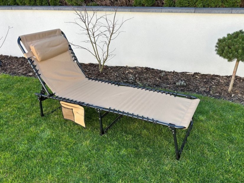Zahradné rozkladacie ležadlo s taškou 190x58x30 cm, krémové