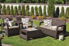 Keter záhradný set Corfu hnedá (2x kreslo + 1xstolík + 1x sofa)