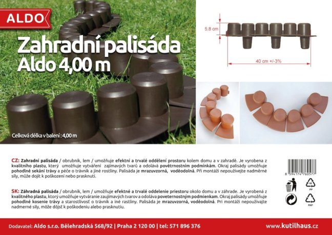 ALDOTRADE Záhradná palisáda lem trávníka 4m - Názov varianty: Teracota