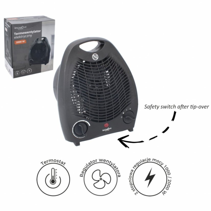 Ohrievač s ventilátorom BACKHOME čierne 2000W