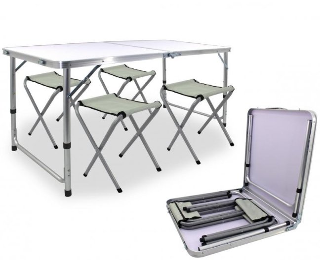 Kempingový skládací set (stôl + 4kreslá) 120x60x70cm