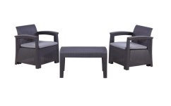 Gardenline Balkónový záhradný set nábytku Rattan stôl + 2 kreslá
